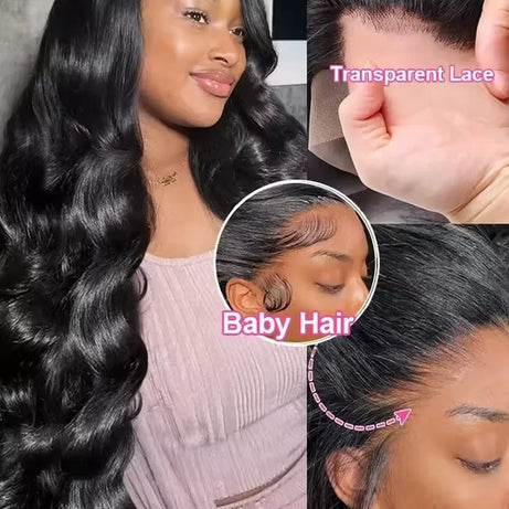 Perruque Lace Front 13x4, densité 200, ondulée, brésilienne, sans colle, noire, 13x6, transparente HD, cheveux humains