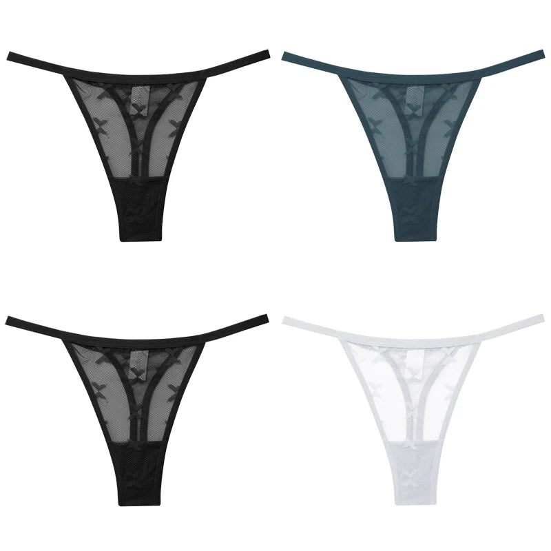 Lot de 4 culottes bikini en dentelle pour femme, strings sexy, tailles S à XL, sous-vêtements confortables dos nageur, lingerie sexy 2022