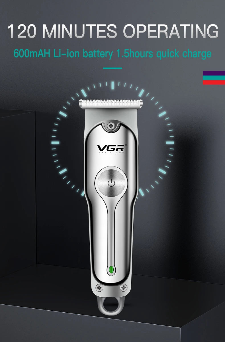 Tondeuse à cheveux professionnelle VGR 071, rechargeable, sans fil, portable, avec lame en T, pour hommes