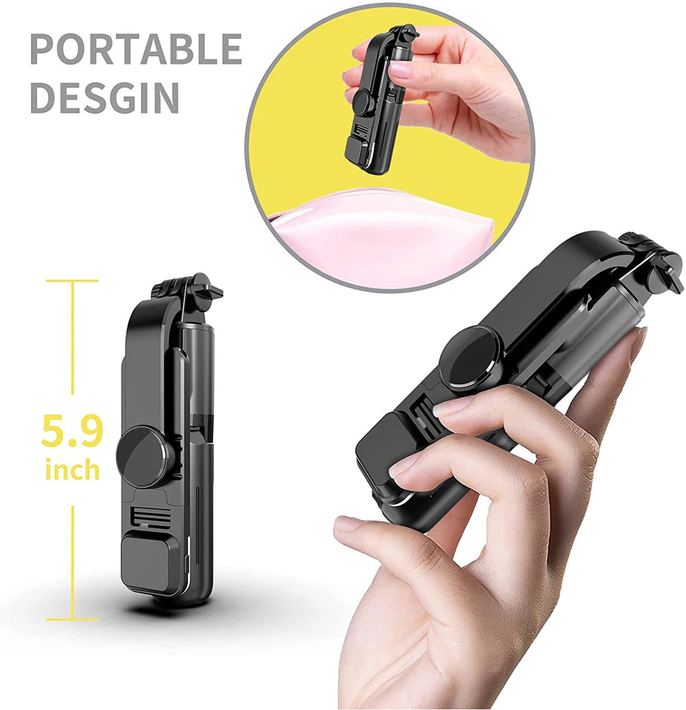Perche à selfie sans fil Bluetooth avec trépied pliable et portable, éclairage d'appoint et télécommande pour smartphones Android et iPhone.