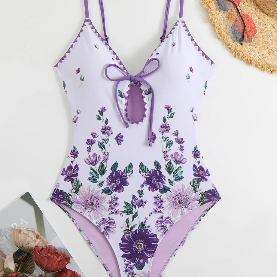 Maillot de bain une pièce imprimé 2026 pour femme, à lacets, body push-up, monokini, tenue de plage d'été