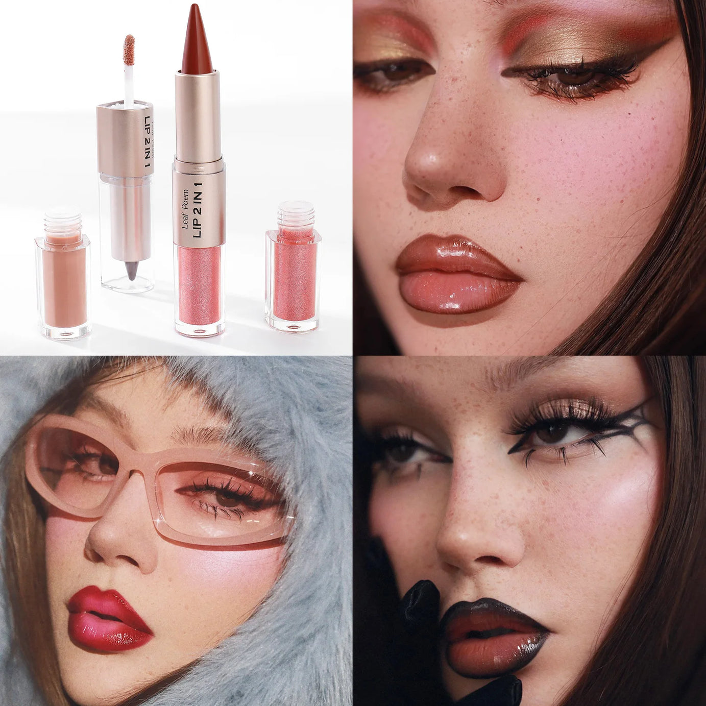 Crayon contour des lèvres noir et marron effilé, double embout miroir, effet repulpant, gloss cristal, maquillage pour des lèvres rouges sexy