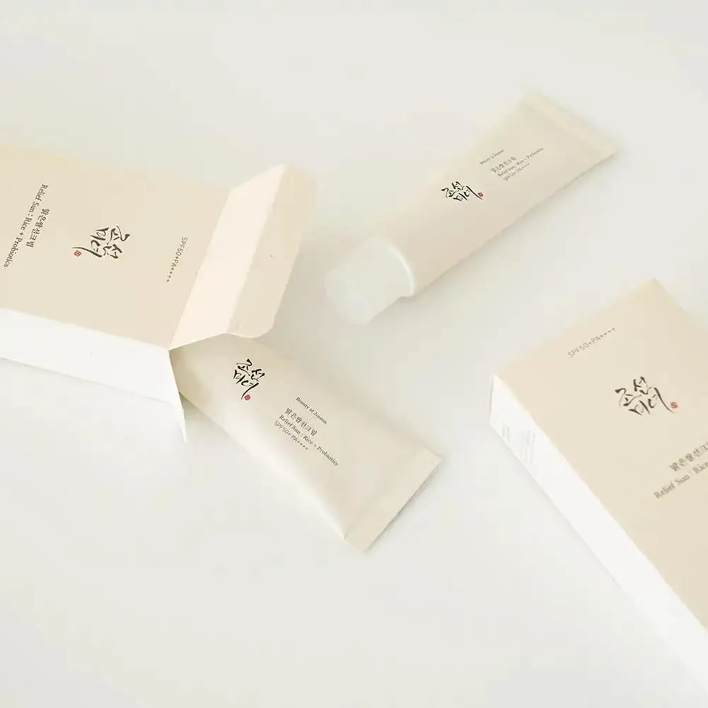 Coffret de soins coréens au riz Joseon et probiotiques : huile essentielle, protection solaire, lotion tonique rafraîchissante, crème hydratante pour le visage et les yeux.