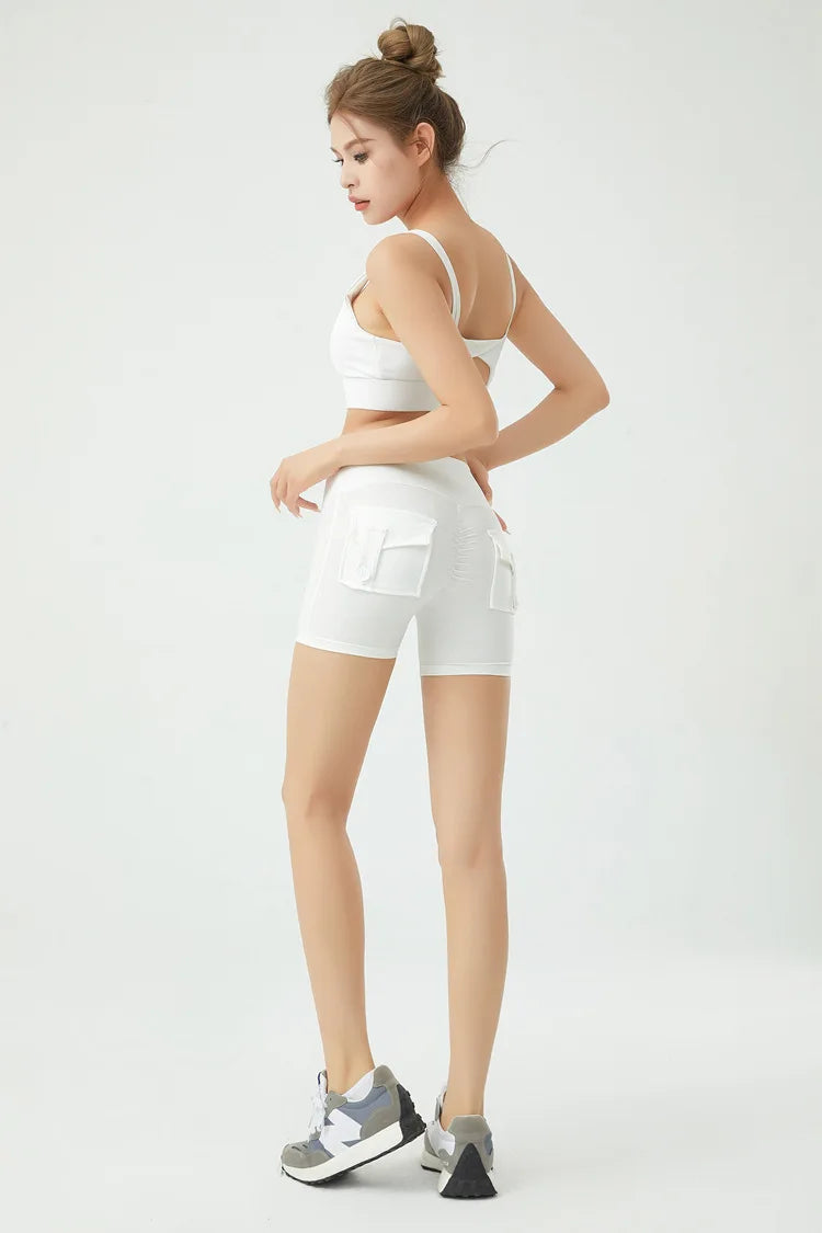 Short de fitness Peach Butt pour femme, pantalon cargo trois-quarts à séchage rapide avec poche, legging de yoga gainant pour l'été