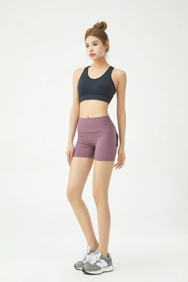 Short de fitness Peach Butt pour femme, pantalon cargo trois-quarts à séchage rapide avec poche, legging de yoga gainant pour l'été