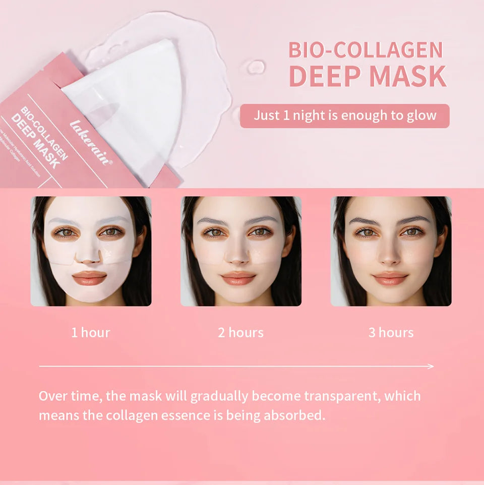Masque Bio-Collagen Real Deep, supplément de collagène, masque hydrogel hydratant de nuit, améliore l'élasticité, minimise les pores et raffermit