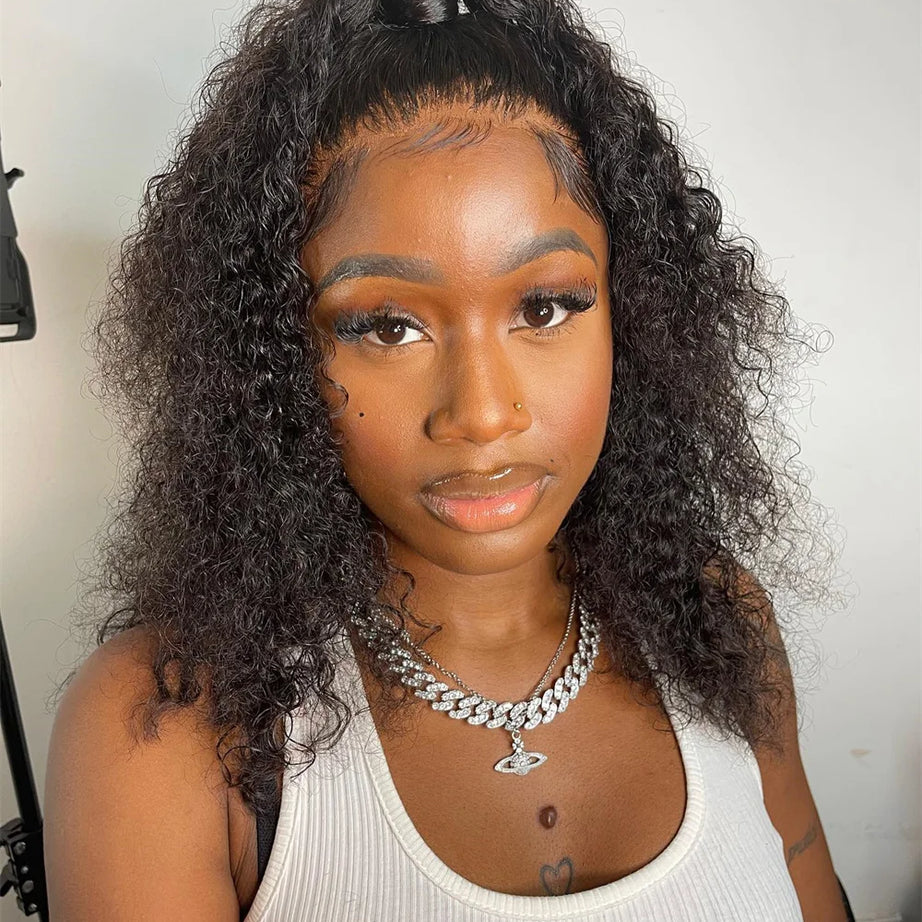 Perruques bouclées au carré, cheveux humains brésiliens, 13x4 Deep Water Wave, perruques frontales en dentelle 5x1 et 13x1 avec raie en T, pour femmes, pré-épilées à 200 %.