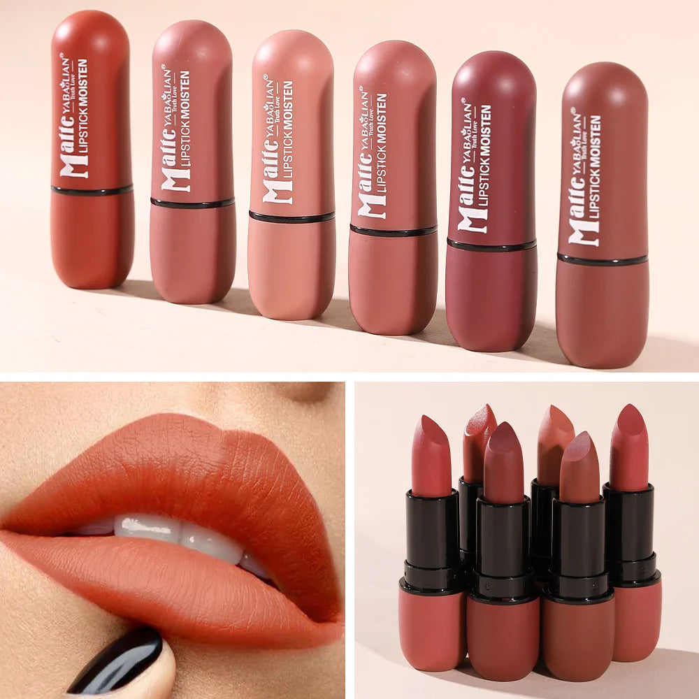 Rouge à lèvres mat 6 couleurs : Couleur veloutée, texture lisse, waterproof, maquillage des lèvres longue tenue
