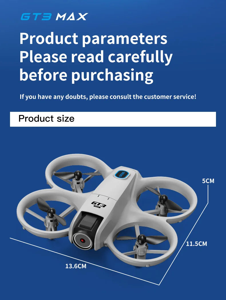 Drone GT3 MAX 2025 - 8K HD 4,3" - Télécommande - Mode sans tête - Hélicoptère - Flip 360° - Quadricoptère - Jouet - Mini drone - Cadeau pour enfant