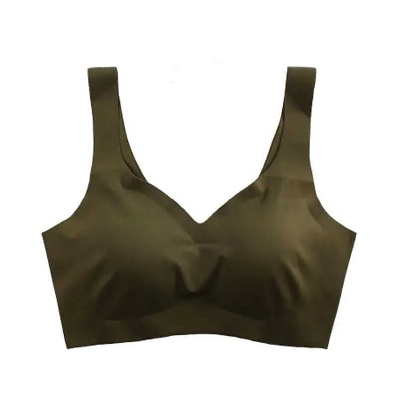 Soutien-gorge sans coutures en soie glacée pour femme (collection 2024), coussinets amovibles, effet push-up, brassière de yoga respirante, sans armatures.