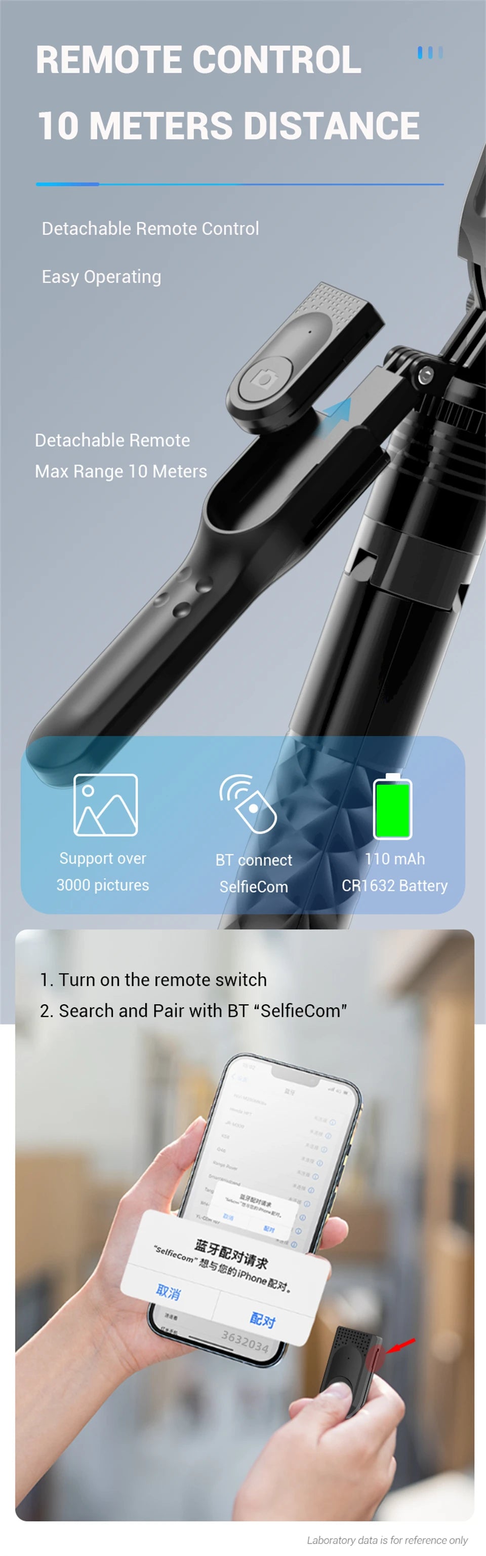 Perche à selfie sans fil FANGTUOSI 1750 mm, trépied, monopode pliable avec lumière LED pour smartphones, prise de vue stable et équilibrée en direct