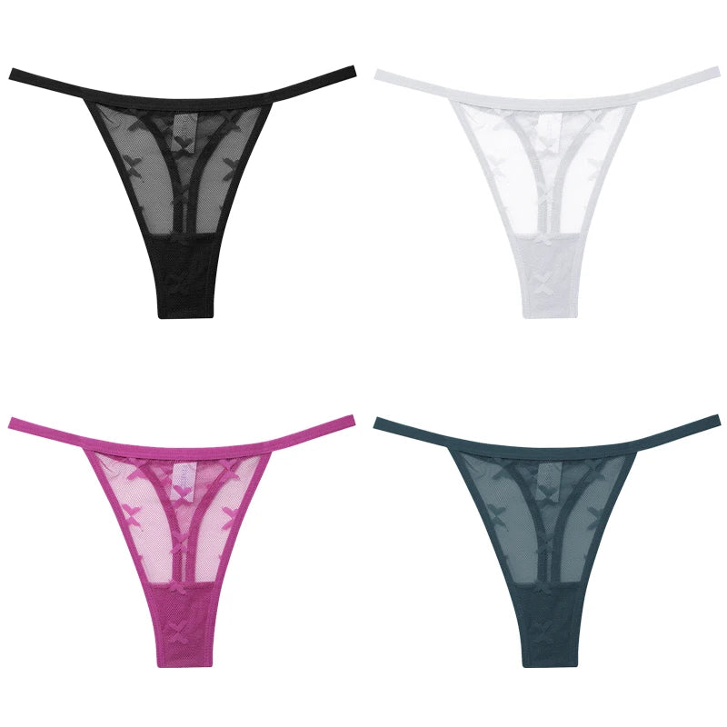 Lot de 4 culottes bikini en dentelle pour femme, strings sexy, tailles S à XL, sous-vêtements confortables dos nageur, lingerie sexy 2022
