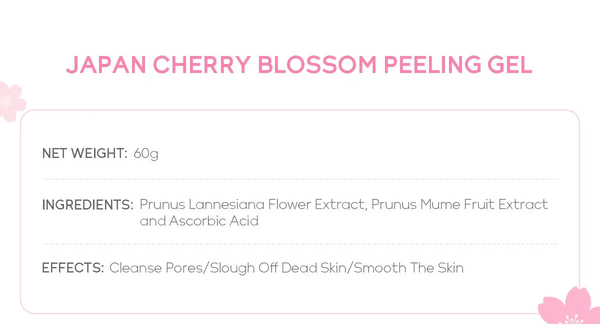 Gel exfoliant nettoyant en profondeur Sakura pour le visage, soin éclaircissant et hydratant, gommage réparateur, 60 g