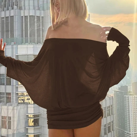 Robe mini Dulzura à épaules dénudées et manches longues, ornée de patchwork froncé, pour femme, tenue sexy, élégante et décontractée idéale pour les soirées et les clubs, printemps-été.