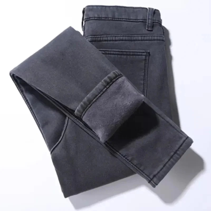 Pantalones vaqueros ajustados de cintura alta para mujer, forrados de felpa, gruesos y cálidos, estilo nuevo, versátiles, tipo lápiz, casuales y cómodos.