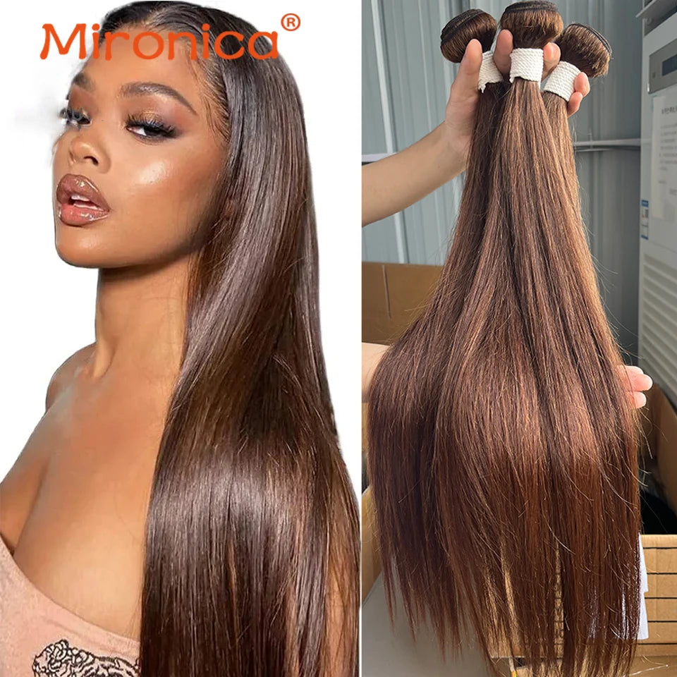 Extensions de cheveux humains Remy, brun chocolat lisse, longueur 1/3/4, 100 g/pièce