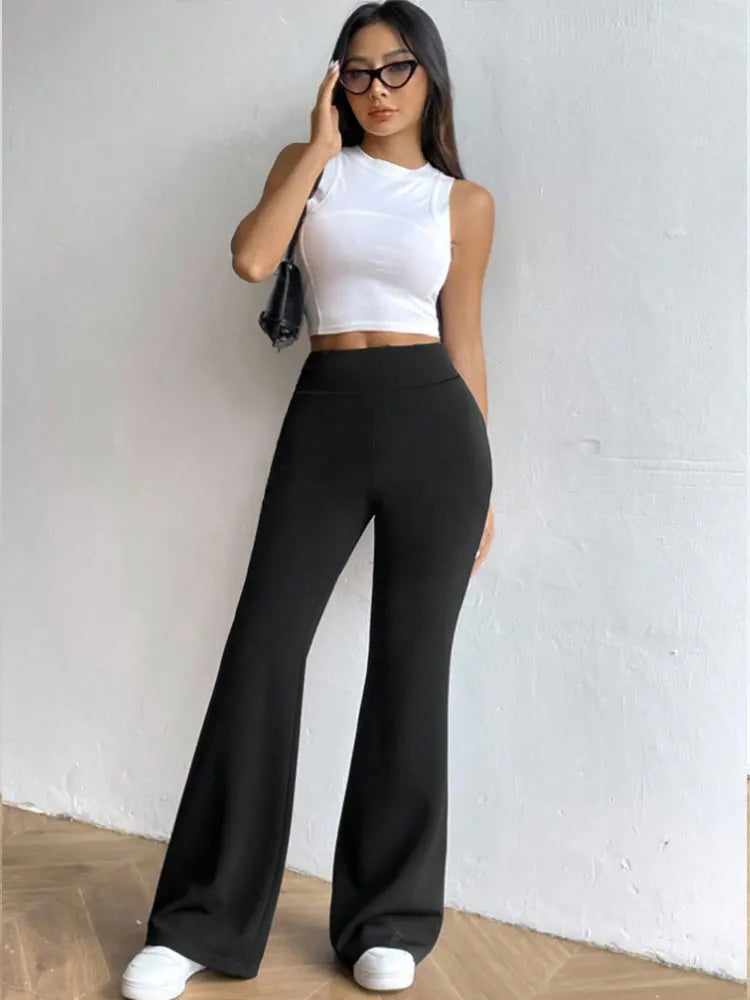 Pantalon de yoga décontracté évasé taille haute, pantalon évasé en tissu d'automne pour femmes, legging de yoga taille haute extensible, pantalon de fitness extérieur