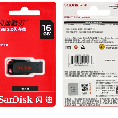 Clé USB SanDisk Cruzer Blade originale 16 Go, 32 Go, 64 Go, 128 Go, disque de stockage USB portable pour ordinateur
