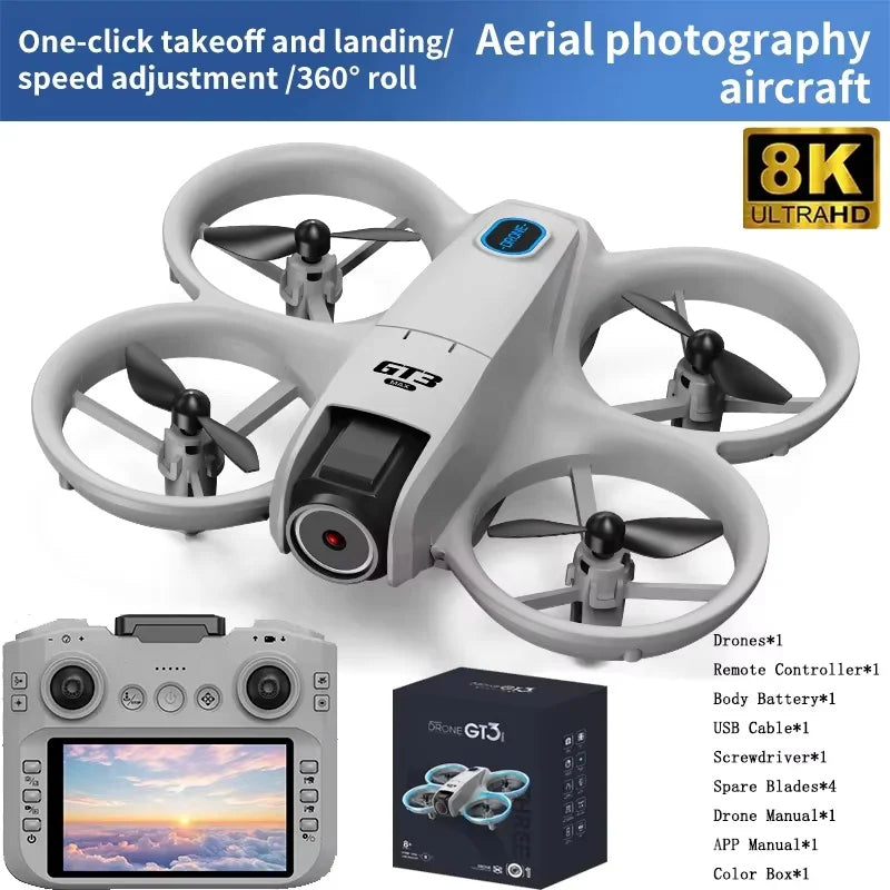 Drone GT3 MAX 2025 - 8K HD 4,3" - Télécommande - Mode sans tête - Hélicoptère - Flip 360° - Quadricoptère - Jouet - Mini drone - Cadeau pour enfant