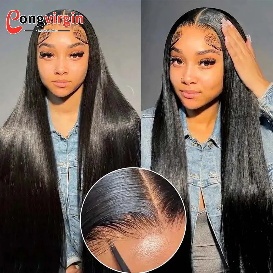 Perruque 5x5 sans colle, cheveux humains, prête à porter, dentelle prédécoupée, perruque lisse à lace front pour femmes
