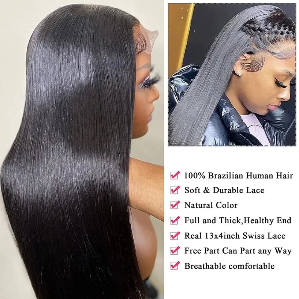Perruque en cheveux humains pré-épilés, densité 200, 13x4 ou 13x6, lace frontale 360 ​​HD transparente, longueur 40 ou 46 pouces, lisse, closure 5x5.