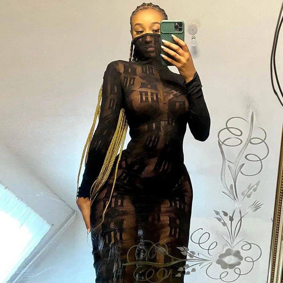 High Elasticity Fashion Hip Wrap Skirt Quality Female Nightdress Mesh Transparent Bodycon Dress Ladies Sex Hollow Tight Lingerie