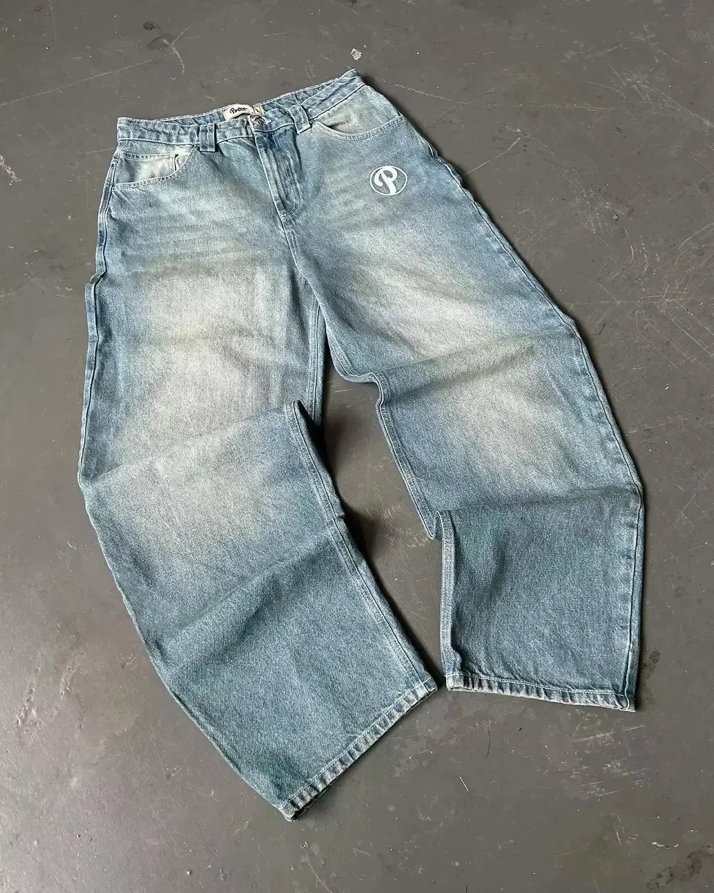 Jean tendance streetwear brodé de têtes de mort pour femme, style Harajuku Y2K, pantalon droit à jambes larges, style Joker, jean décontracté pour couple