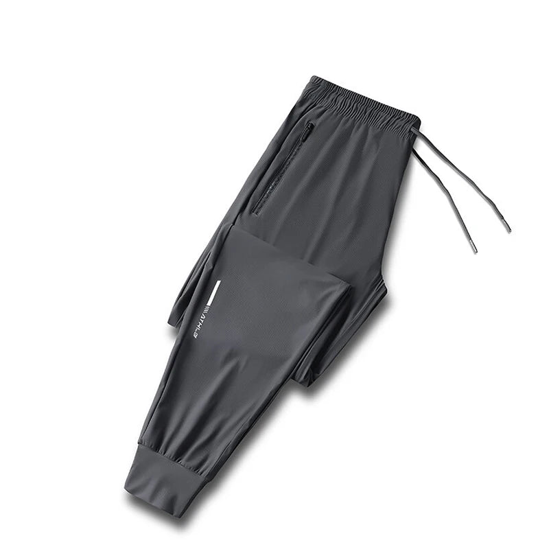 Pantalon en soie glacée de haute qualité pour homme, coupe slim décontractée, idéal pour l'été. Grande élasticité, séchage rapide, parfait pour la course et les activités de plein air.