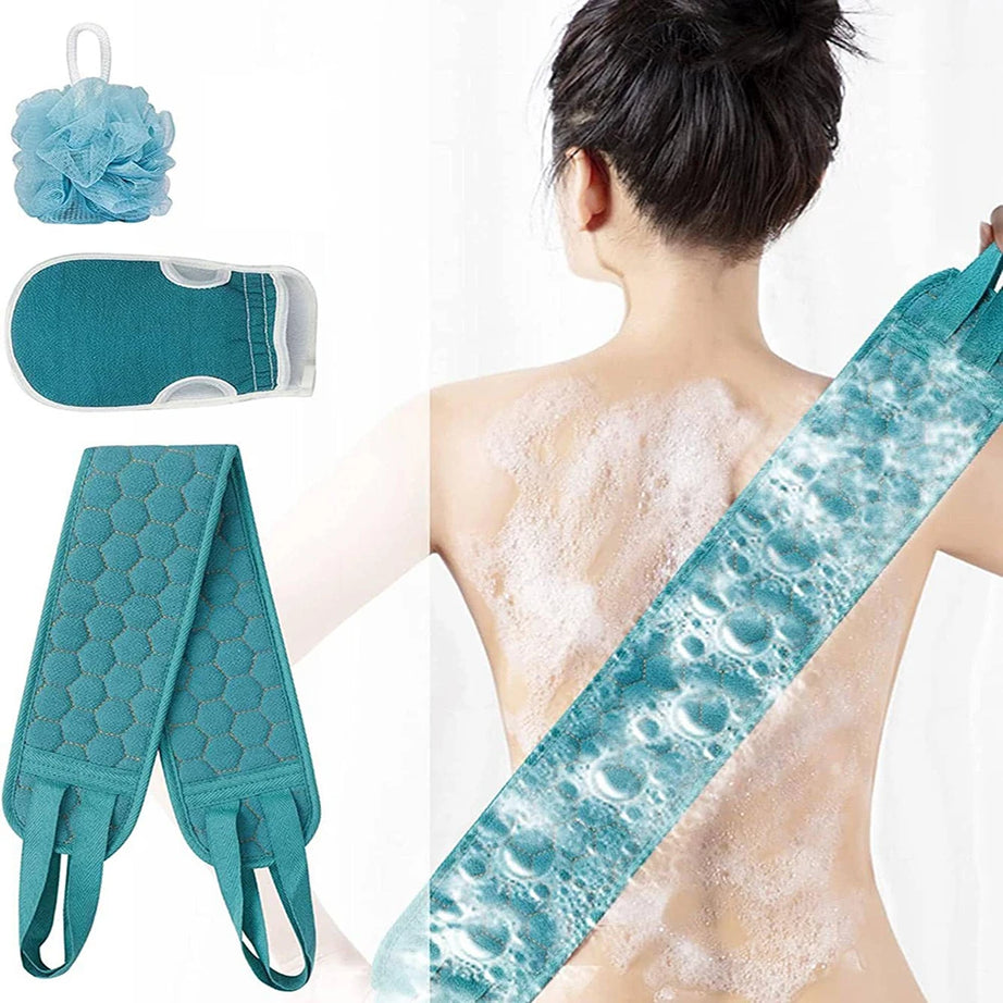 Ensemble exfoliant pour le corps - Comprend une éponge pour le dos, un gant de bain et une éponge de douche en luffa