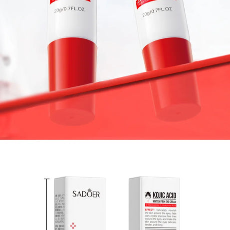 Crème contour des yeux SADOER à l'acide kojique et au rétinol : anti-cernes, atténue les poches, hydrate et raffermit le contour des yeux. Soin du regard.