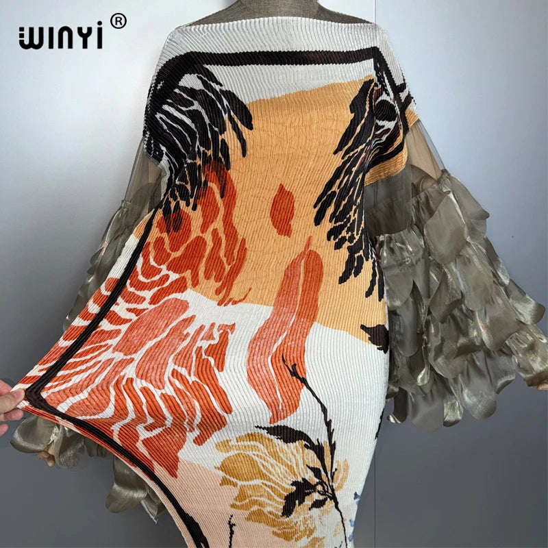 Robe plissée élastique WINYI, paréo de plage bohème, caftan, abaya, robe de soirée longue de luxe pour femme musulmane, style Dubaï