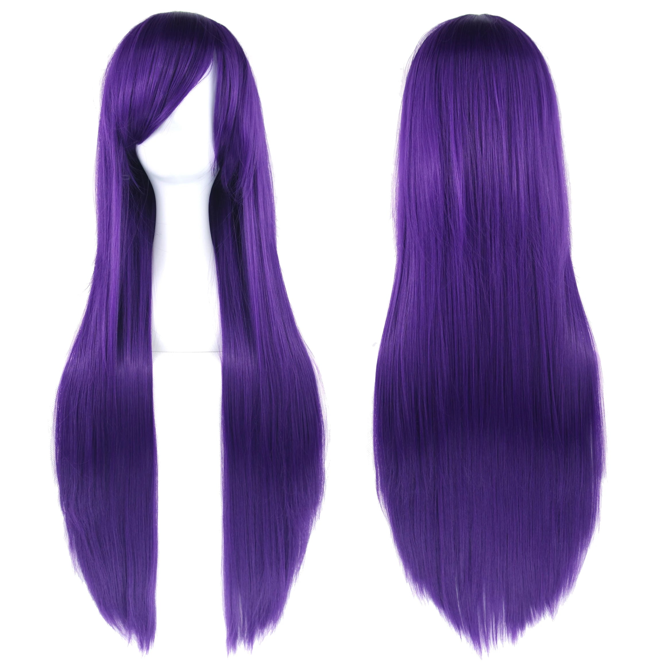 Perruque synthétique Soowee de 80 cm de long, blanche et violette, idéale pour le cosplay, les fêtes et les coiffures noires. Cheveux raides. Postiche pour femme.