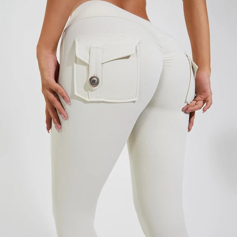 Pantalon de yoga en nylon DIAS FIT JOY, avec poches arrière, effet push-up, respirant et sans coutures apparentes.