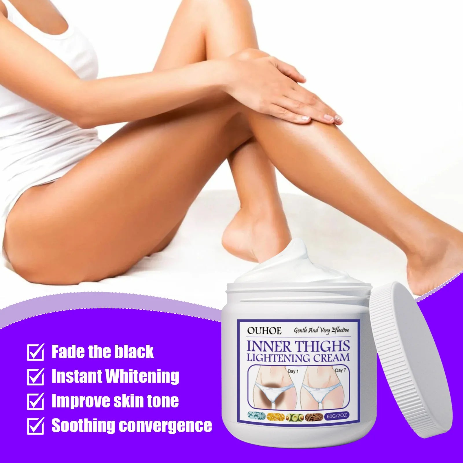 Crema blanqueadora para la parte interna del muslo, zonas íntimas, axilas, glúteos y rodillas, aclara la melanina, cuidado de la piel oscura íntima, 60 g