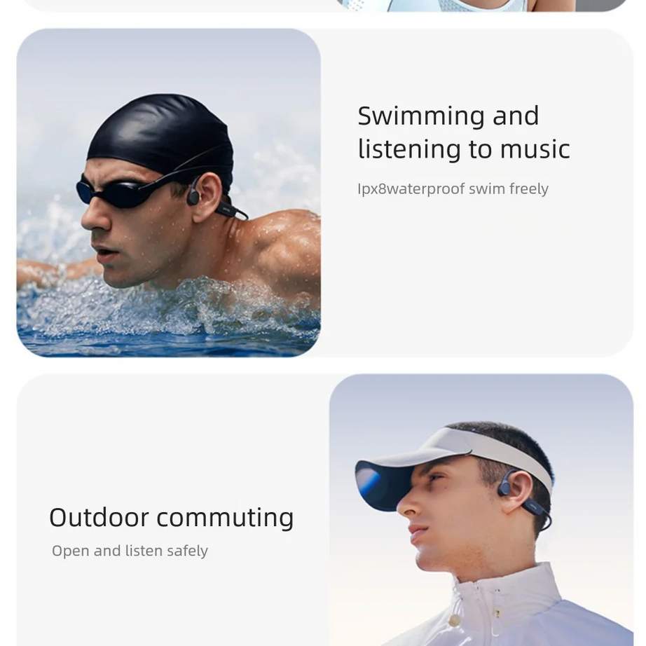 Écouteurs Bluetooth à conduction osseuse Sanag B33S, oreille ouverte, IPX8, pour la natation, mémoire de 32 Go, sans fil, compatibles MP3.
