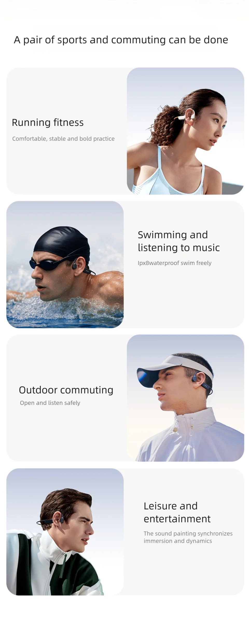 Écouteurs Bluetooth à conduction osseuse Sanag B33S, oreille ouverte, IPX8, pour la natation, mémoire de 32 Go, sans fil, compatibles MP3.