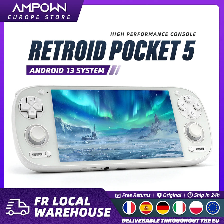 Console de jeu portable Retroid Pocket 5, écran AMOLED 5,5 pouces, Android 13, joystick, éclairage RGB, refroidissement actif, jeux vidéo