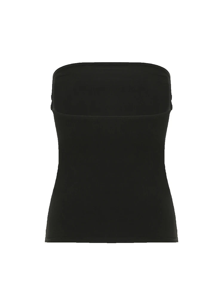Débardeur noir sans bretelles à imprimé gothique pour femme, coupe skinny, court, style décontracté chic estival, streetwear Y2K, basique