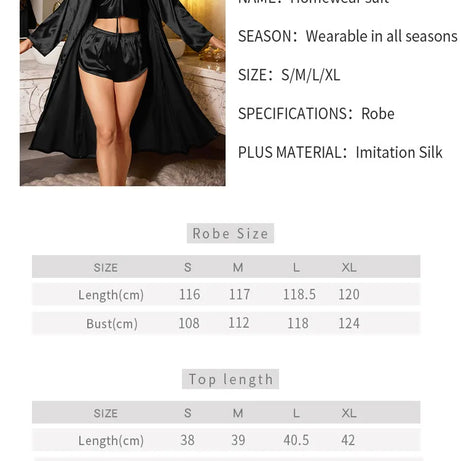 Ensemble 3 pièces de pyjama sexy pour femme, comprenant nuisettes en satin, robes de nuit et peignoirs courts.