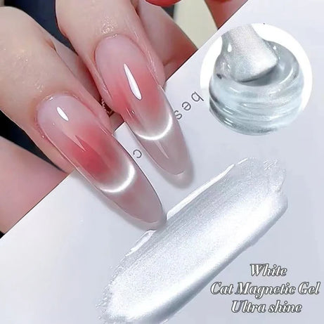 Vernis à ongles gel blanc effet œil de chat TC Flow Light (1 à 9 pièces) - Ultra brillant, semi-permanent, UV, effet miroir, aimant pour ongles