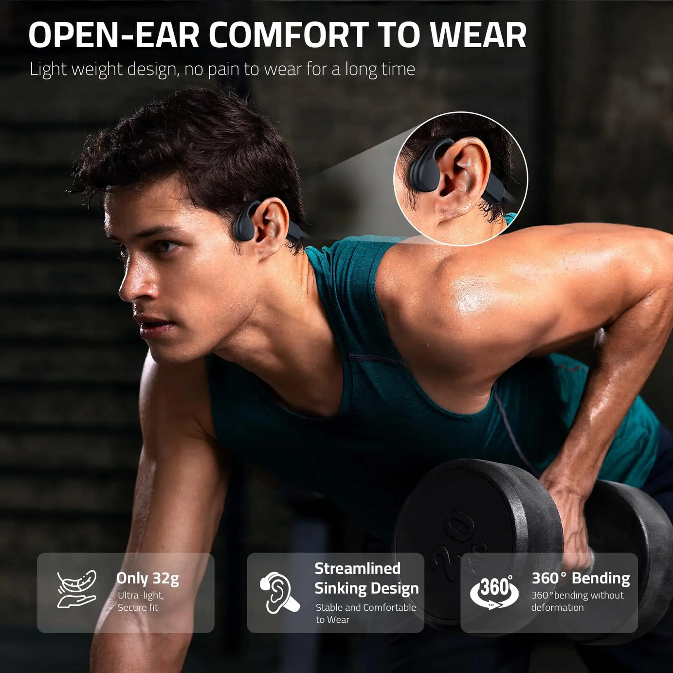 Écouteurs sans fil Shokz Open pour le sport, à conduction osseuse, Bluetooth, étanches IPX8, avec 32 Go de RAM et lecteur MP3.