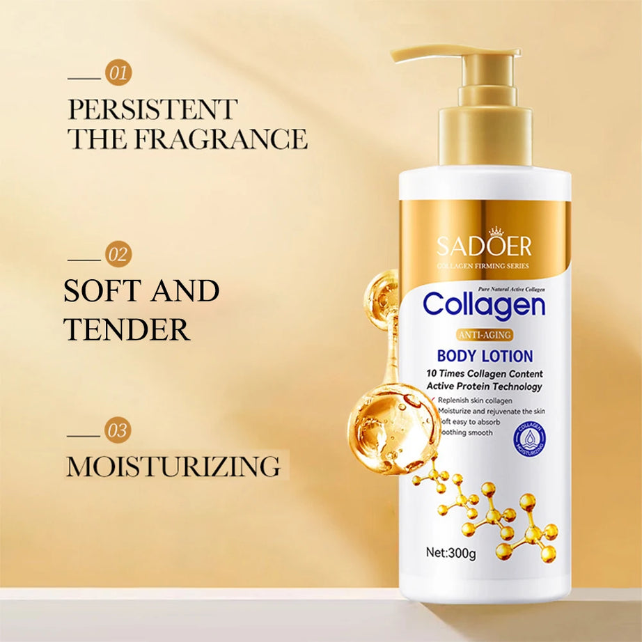 Lotion corporelle au collagène pour raffermir et hydrater la peau - Soin hydratant intense anti-âge pour peaux sèches et relâchées, nourrissante 300 g/pièce