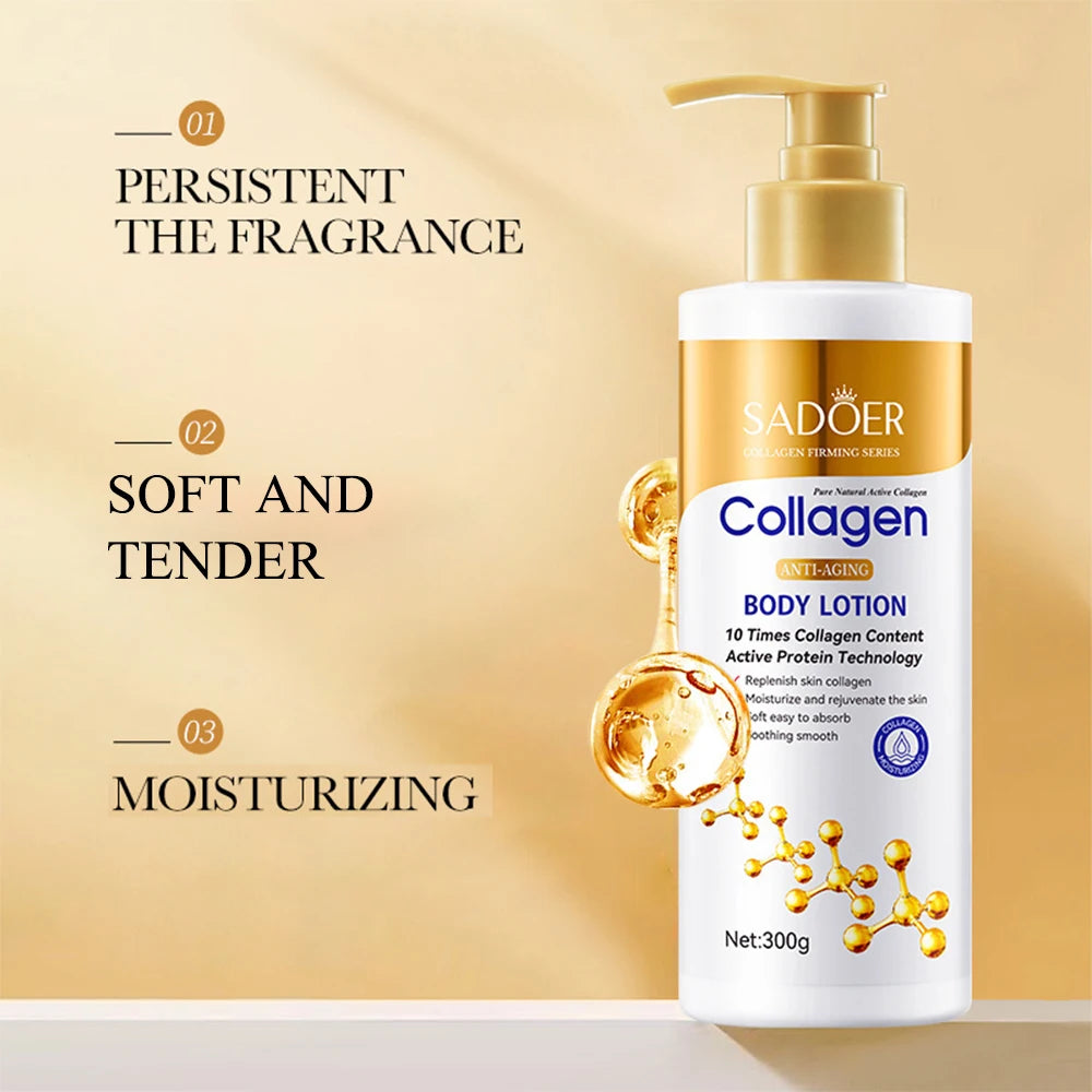 Lotion corporelle au collagène pour raffermir et hydrater la peau - Soin hydratant intense anti-âge pour peaux sèches et relâchées, nourrissante 300 g/pièce