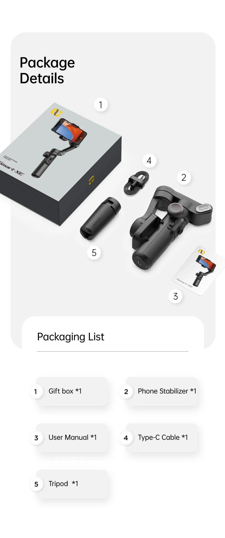 Stabilisateur à cardan 3 axes pour smartphone, pliable, portable, pour l'enregistrement vidéo, les vlogs et les appareils Android. Stabilisateur anti-tremblement PTZ pour iPhone et Android.