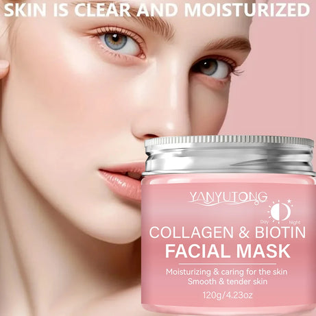 Masque peeling au collagène, Masque enveloppant au collagène et à la biotine jour et nuit, Hydratation intense, Crème masque de nuit.