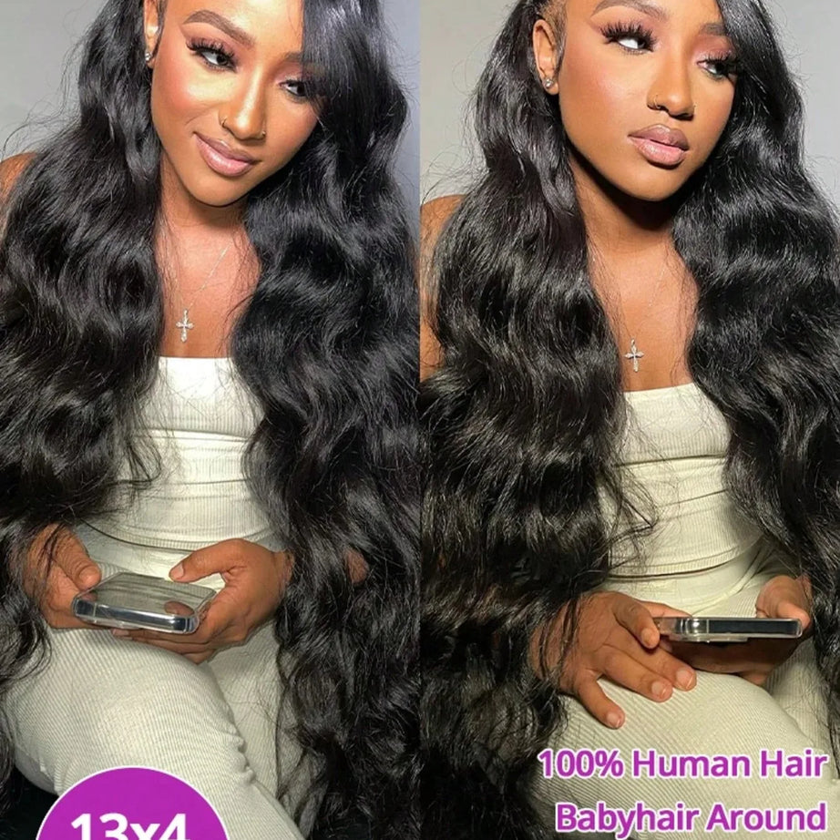 Perruque ondulée de 76 à 102 cm (30 à 40 pouces) avec lace frontale HD 13x6 en cheveux humains brésiliens, perruques pré-épilées pour femmes