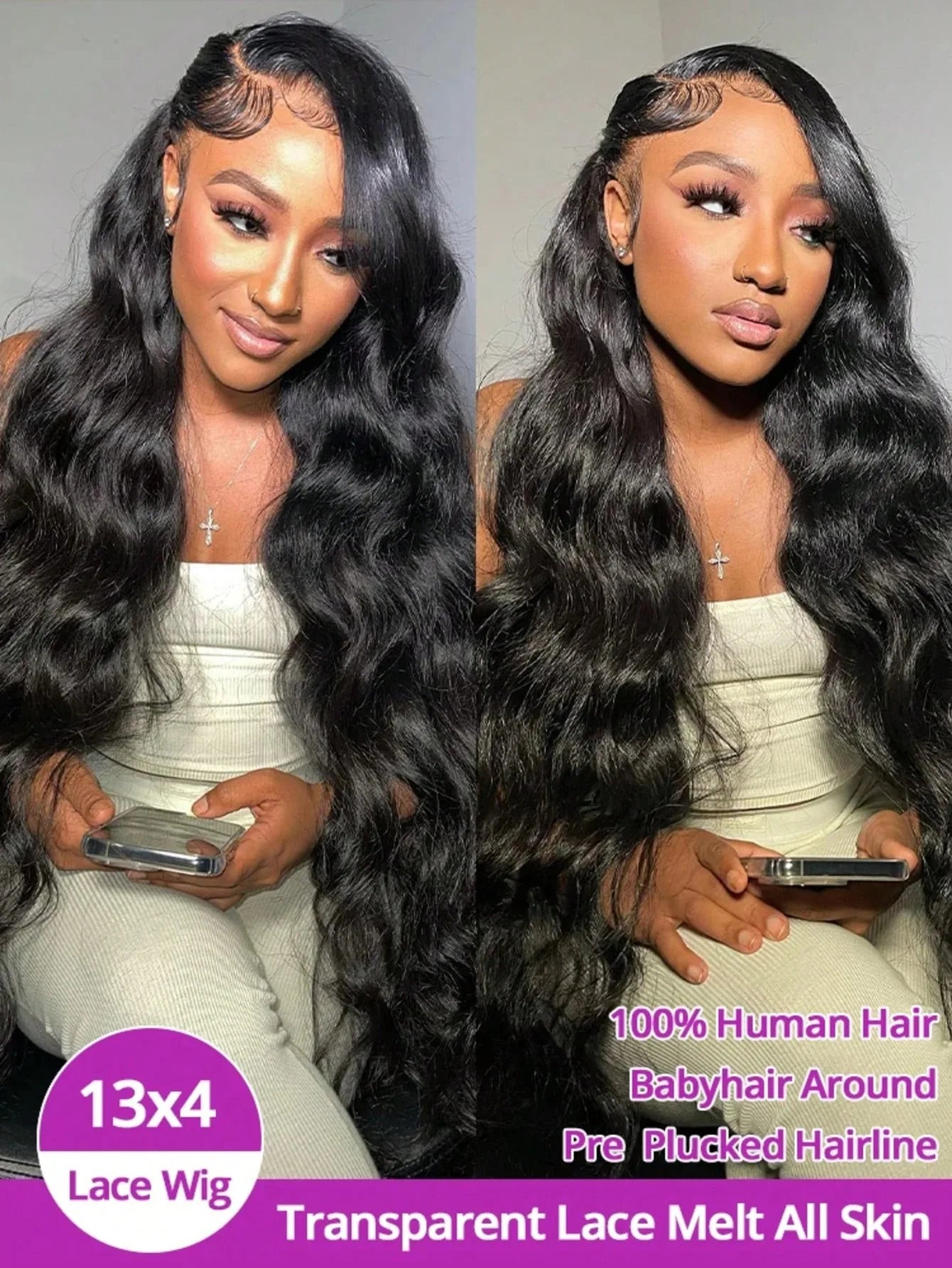Perruque ondulée de 76 à 102 cm (30 à 40 pouces) avec lace frontale HD 13x6 en cheveux humains brésiliens, perruques pré-épilées pour femmes