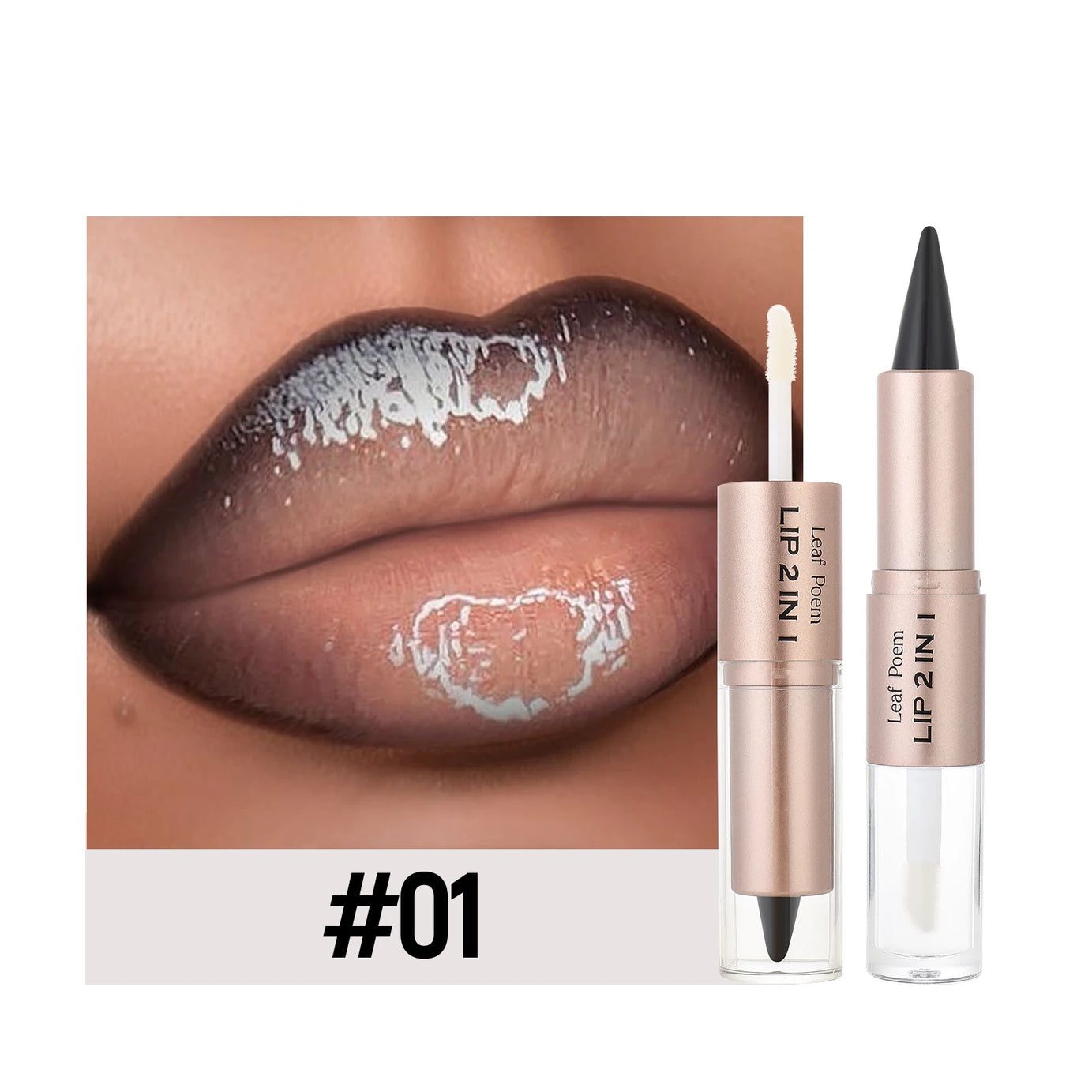 Crayon contour des lèvres noir et marron effilé, double embout miroir, effet repulpant, gloss cristal, maquillage pour des lèvres rouges sexy