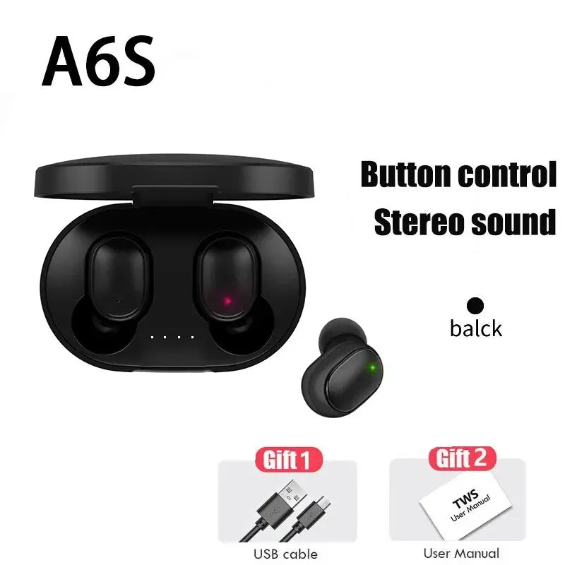 Écouteurs intra-auriculaires Bluetooth sans fil TWS A6S avec réduction de bruit et micro pour Huawei, Xiaomi et Redmi