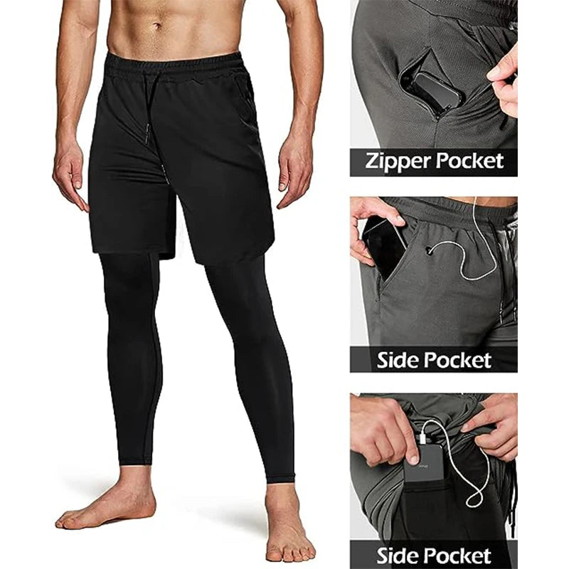 Pantalon de sport 2 en 1 pour homme, survêtement d'entraînement athlétique, pantalon de jogging, pantalon de fitness et de course à pied pour homme
